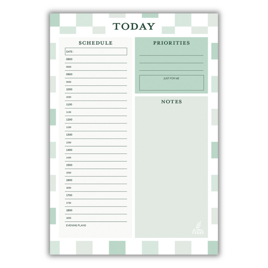 Daily Planner Pad (Light Green Checks)